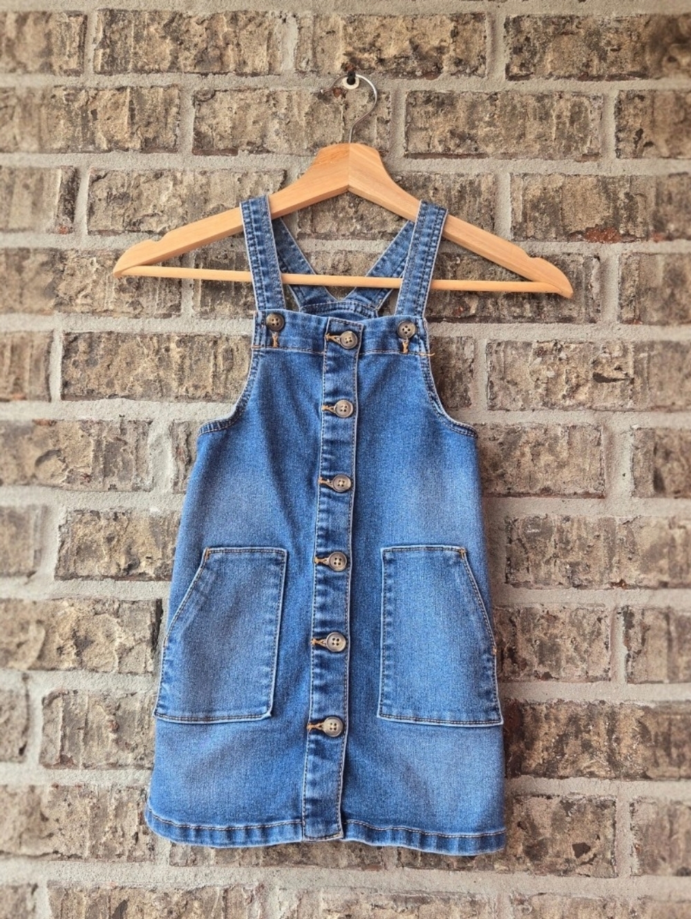 Wonder Nation Girls' Blue Denim Button-Front Overall Dress 5T